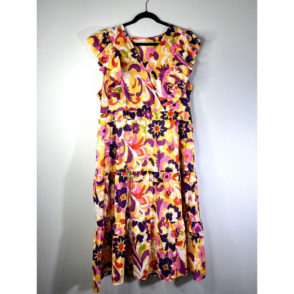 J. Crew Ruffle-Sleeve Dress Ratti Cotton Spring Floral Size XXL NEW Resort Beach - Picture 5 of 16